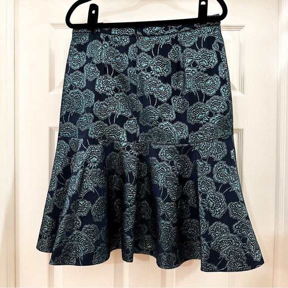NWT J. Crew Collection Jacquard Metallic Floral Print Trumpet Skirt Green Blue - Picture 3 of 7